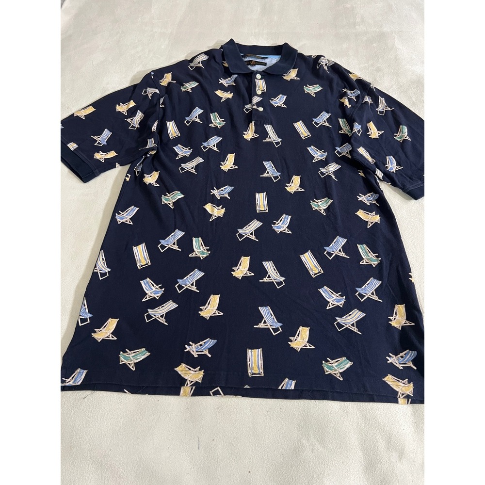 Vintage Tommy Hilfiger Golf Men Polo Shirt Navy Beach Chairs Print Short Sleeve - Picture 5 of 16